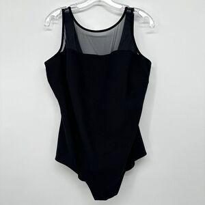Lands End Swimsuit Plus Size 24W One Piece Black Ribbed Mesh Neckline‎ USA